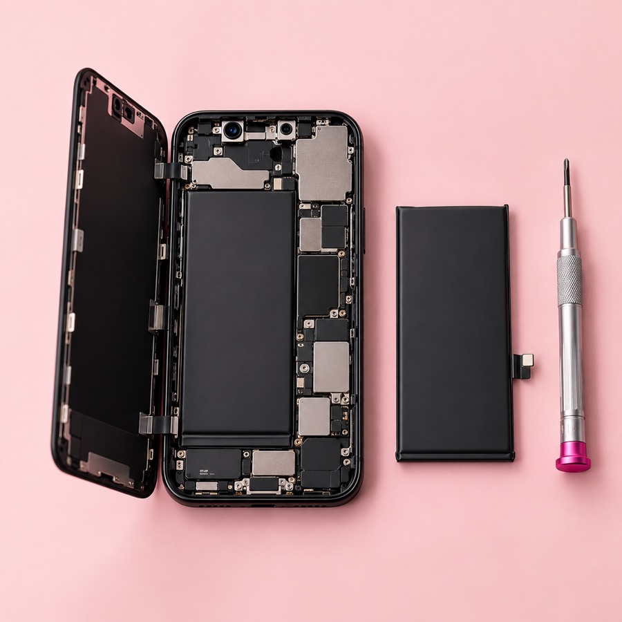 Smartphone ouvert pour un remplacement de batterie